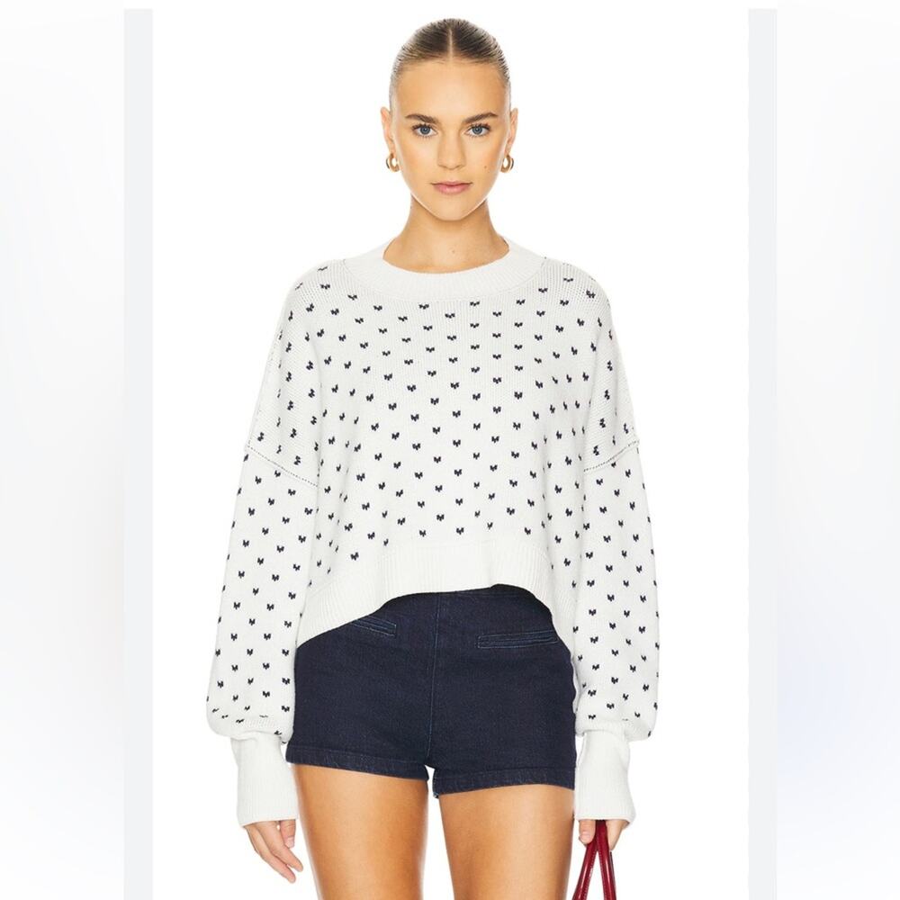 Free People Pattern Easy Street Crop Sweater - White Navy Combo - M - NWT